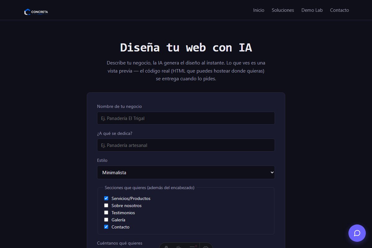 Generador web con IA — crea páginas web completas desde un prompt